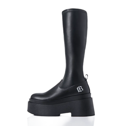 Stretch Platform Knee-High Boots