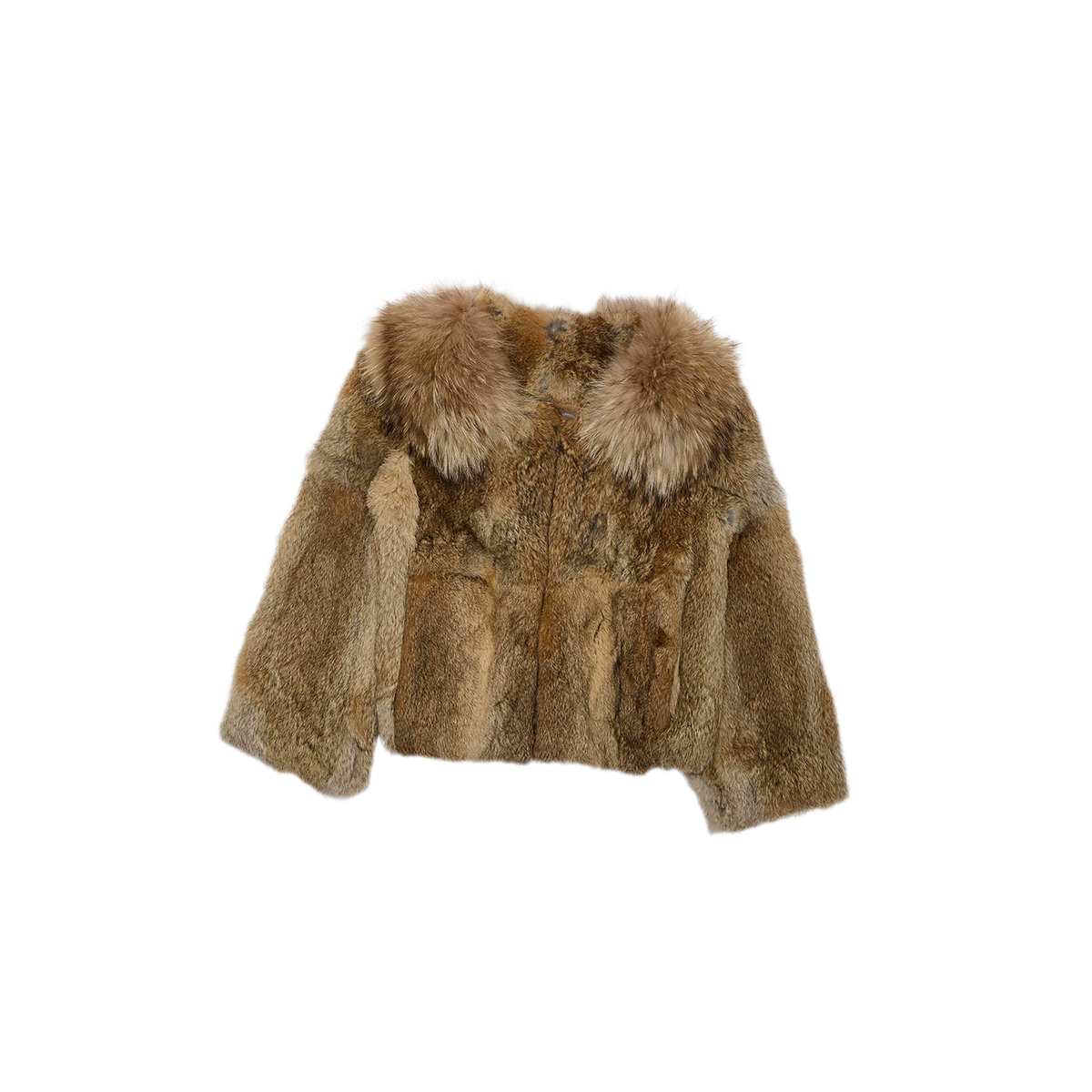 Chaqueta corta de cuello de piel de conejo 100% angora