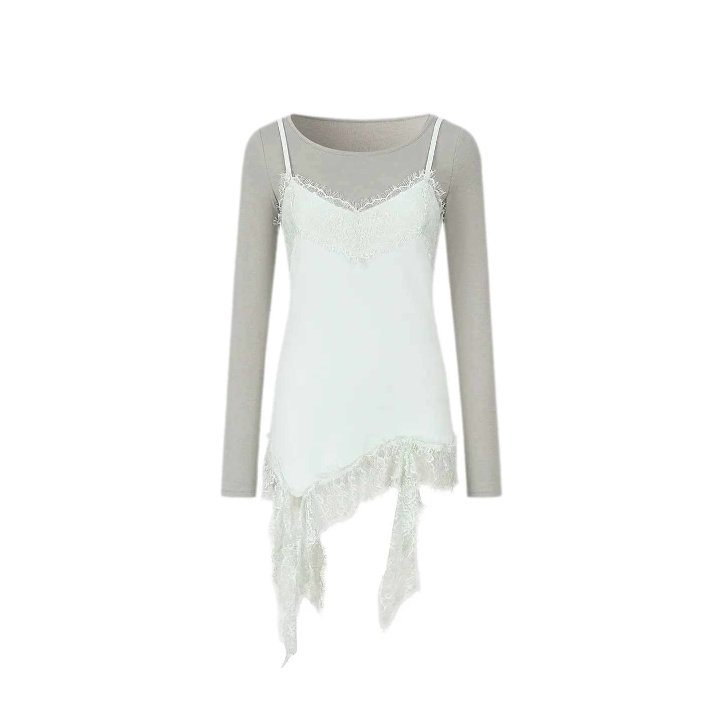 Lace Trim Layered Long-Sleeve Top
