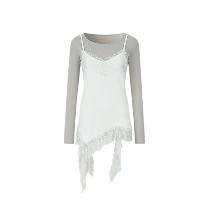 Lace Trim Layered Long-Sleeve Top