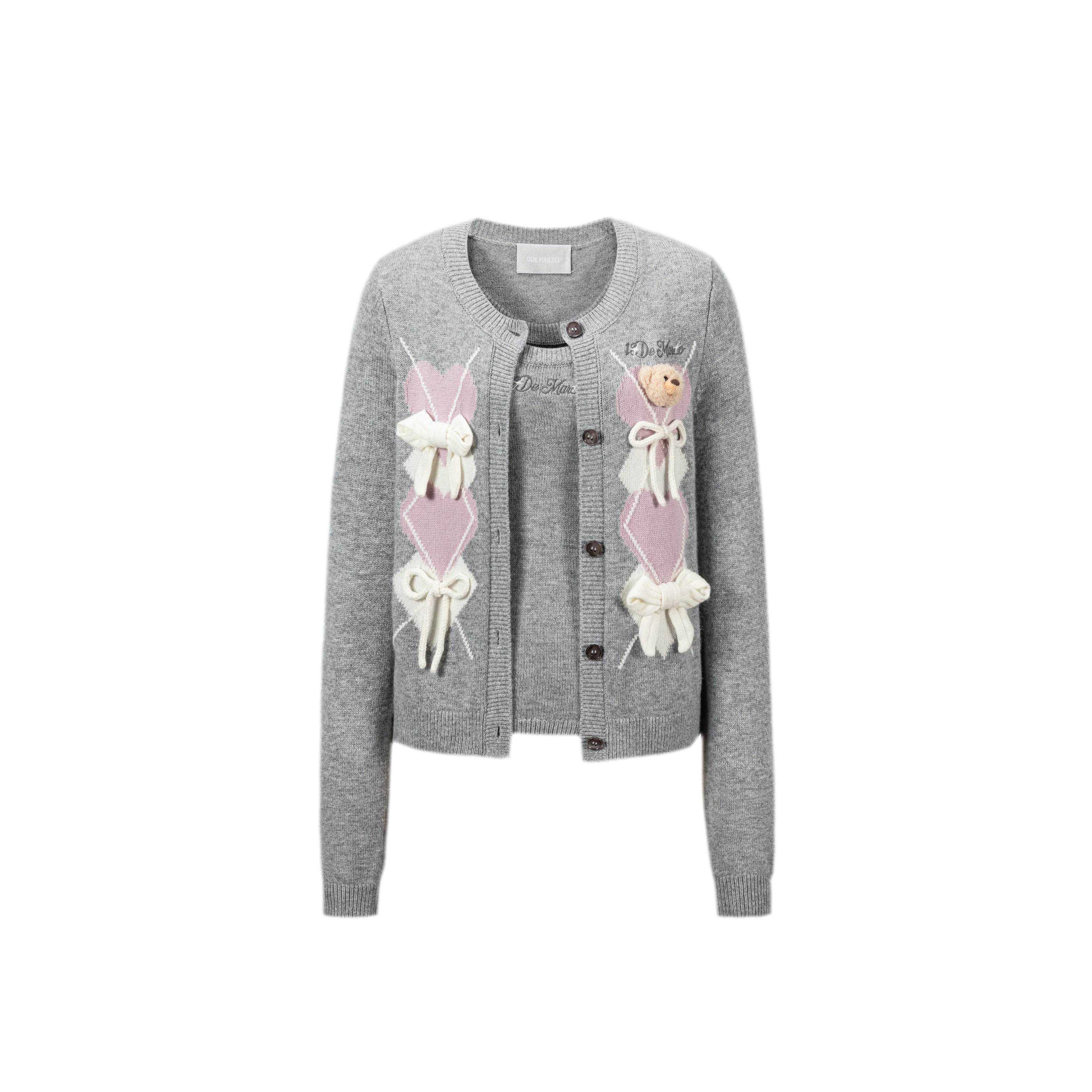 Diamond Knit Bow Cardigan Set