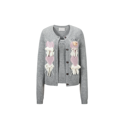 Diamond Knit Bow Cardigan Set