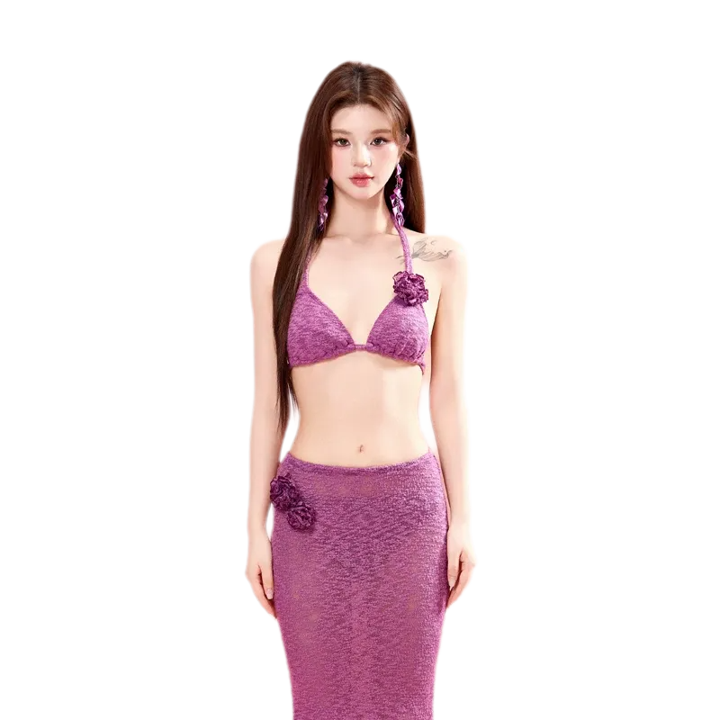 Pleated Three-Piece Swim Set