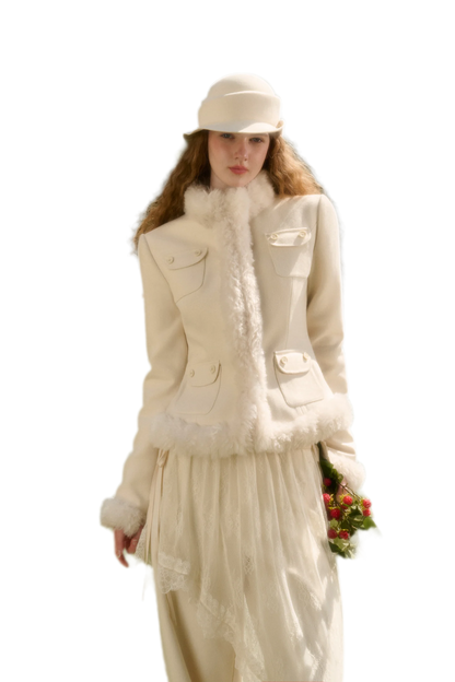 Plush Trim Cropped Wool Jacket