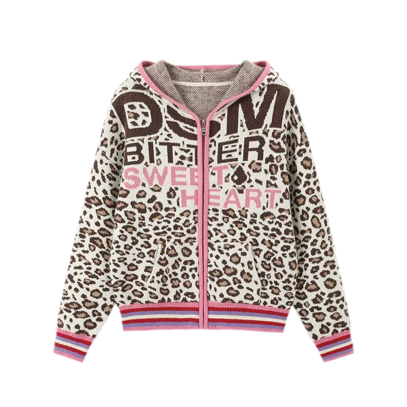 Leopard Jacquard Hooded Cardigan