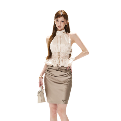 Draped Button Mini Skirt
