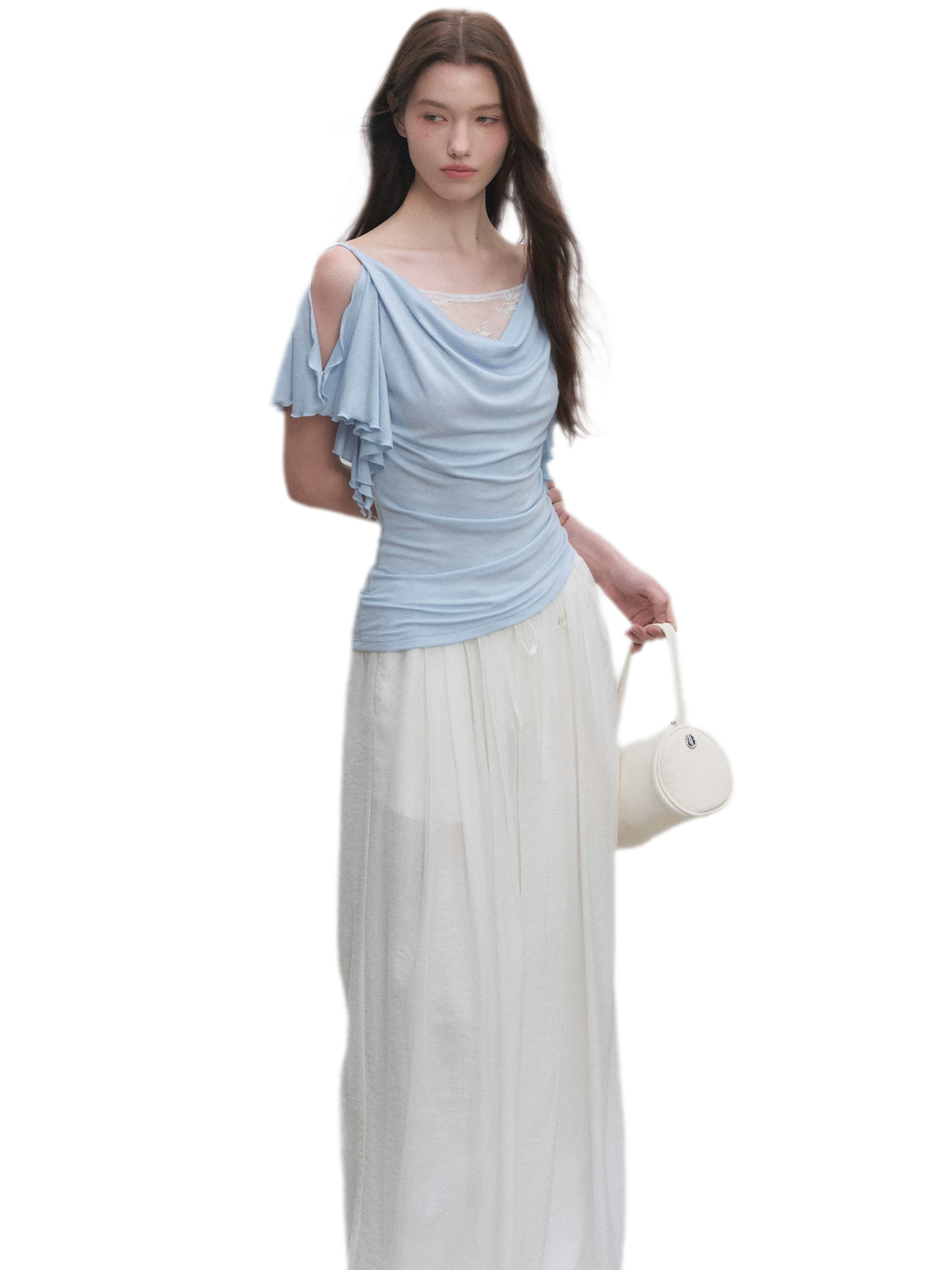 Tencel Lace Cowl Neck Top