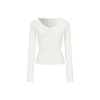 Ribbed Lace-Trim Fitted Knit Top