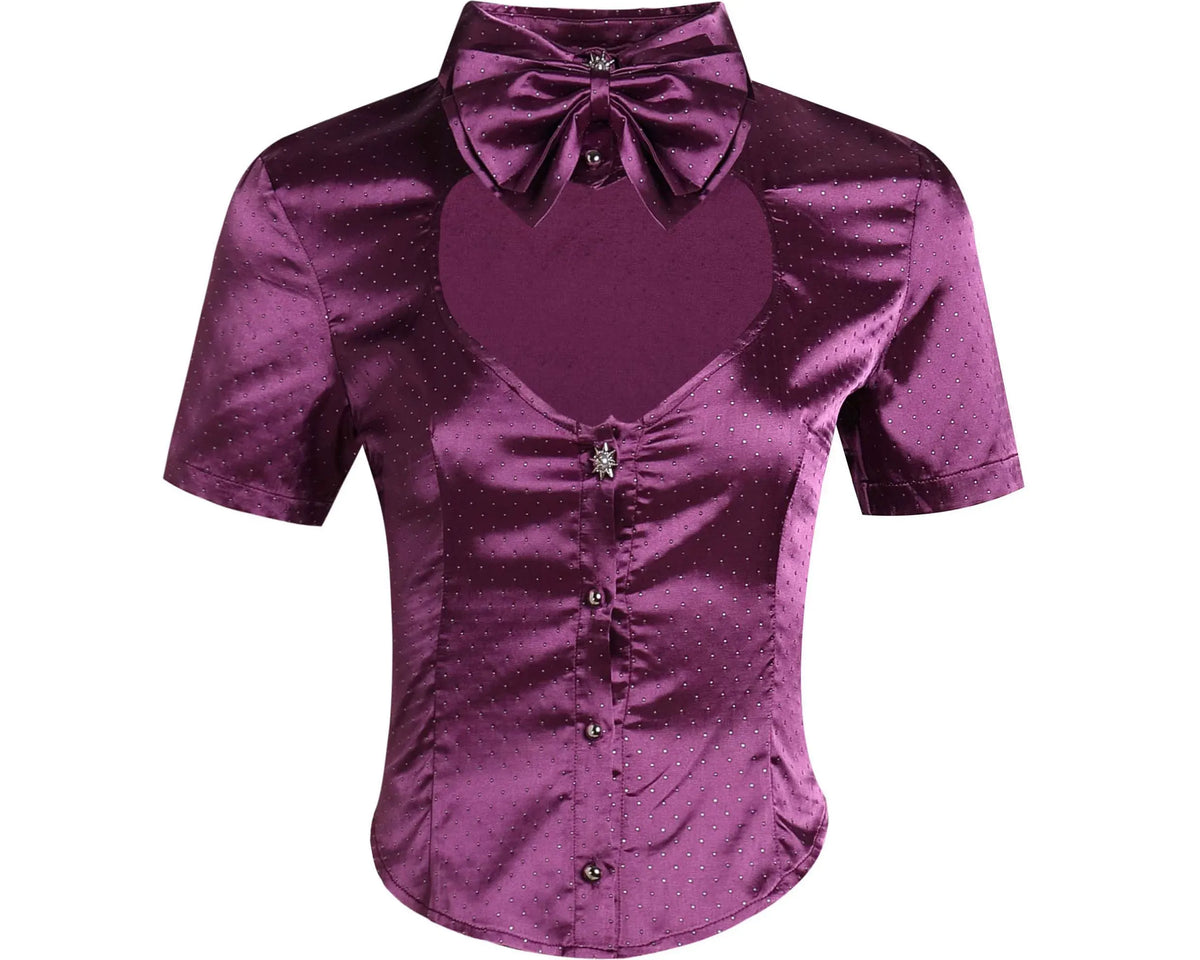 Glossy Purple Heart-Cutout Shirt