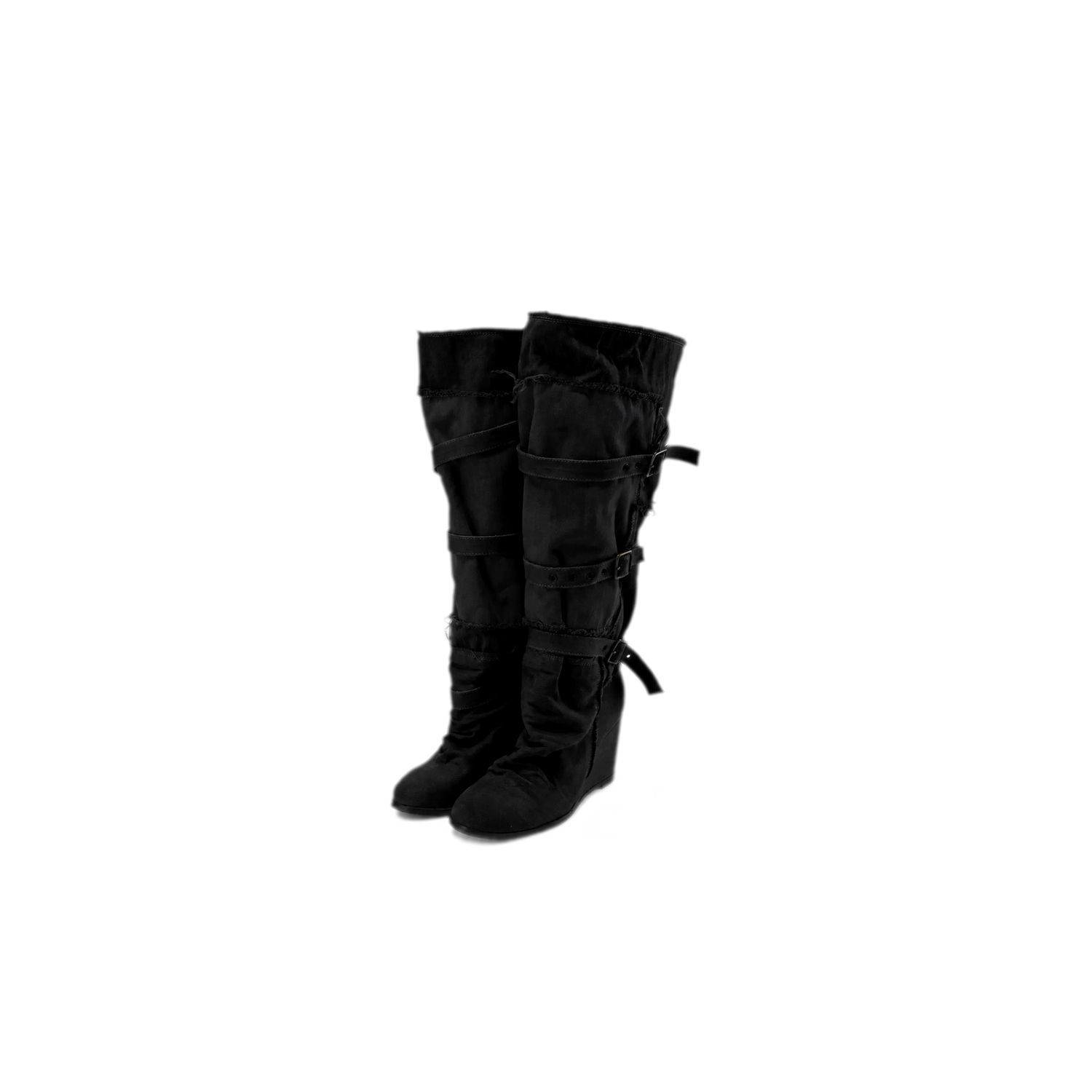Distressed Pleated Wedge Boots