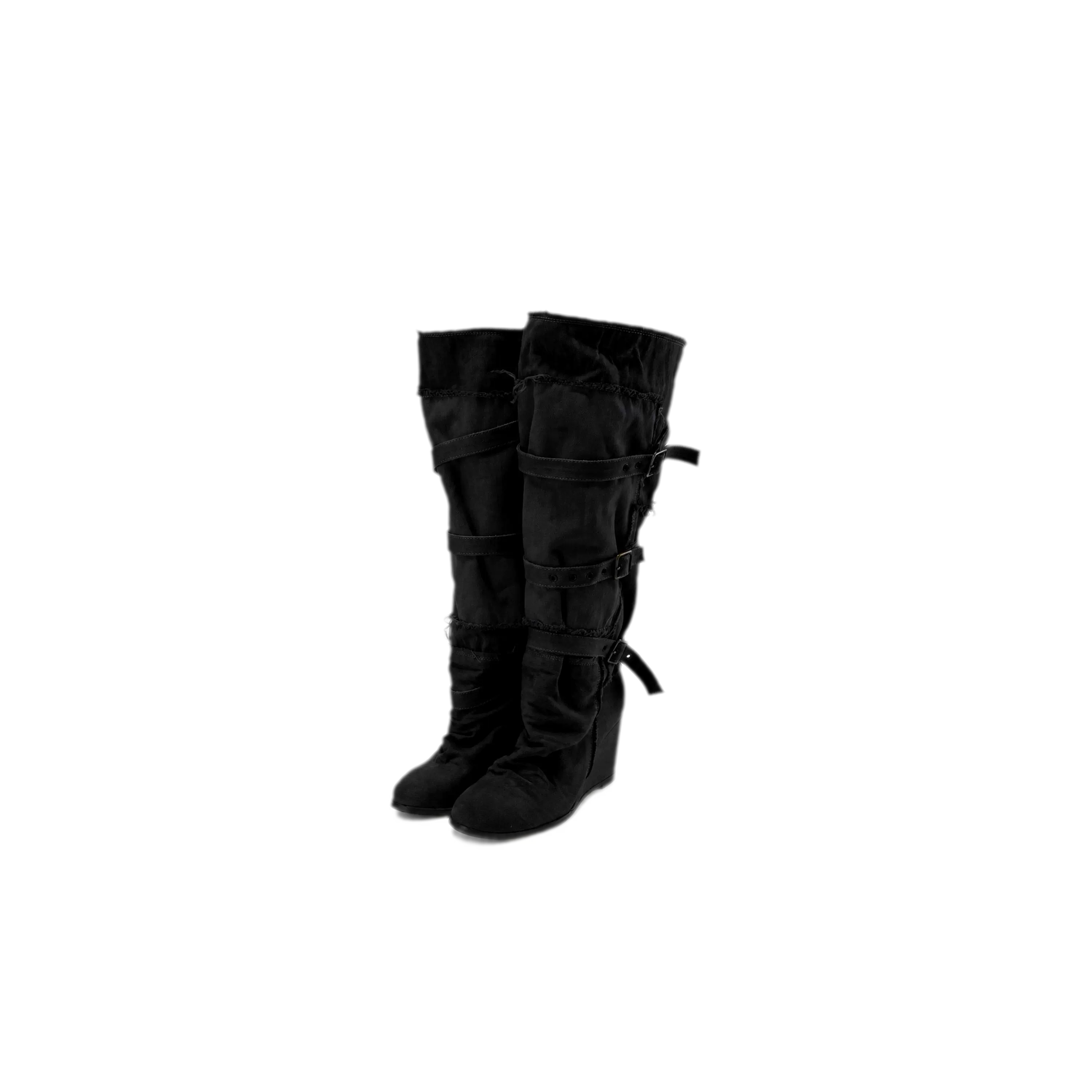 Distressed Pleated Wedge Boots