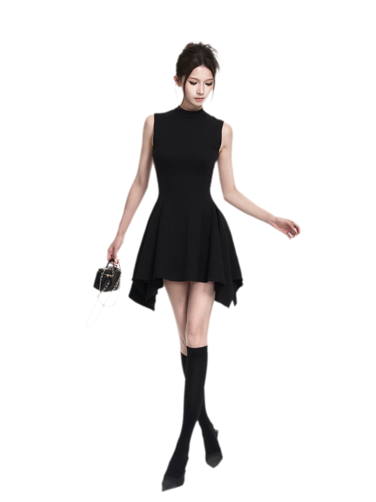 Black Asymmetric A-Line Dress Black / S