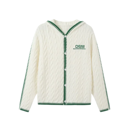 Arctic Velvet Cable-Knit Hooded Cardigan