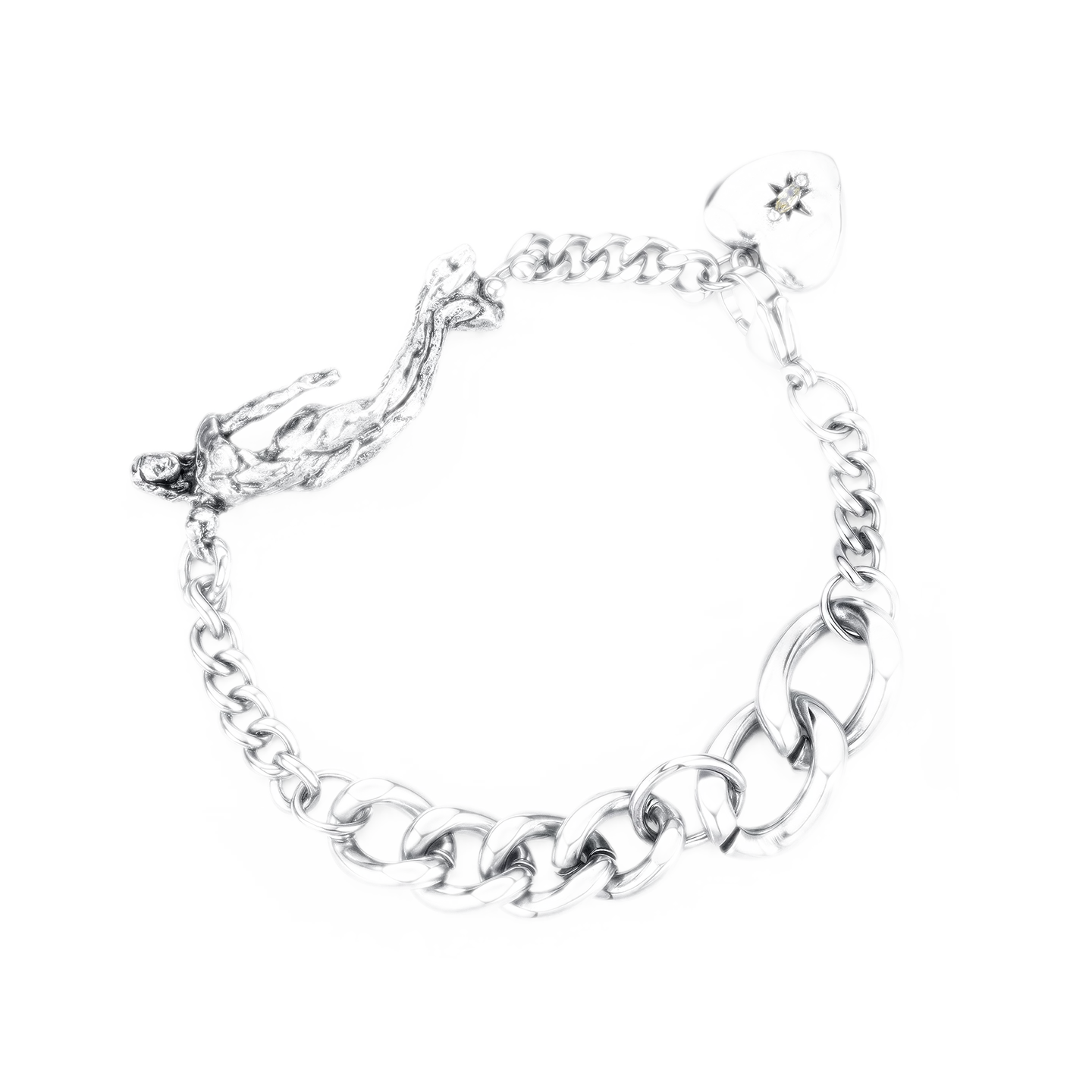Punk Style Distressed Silver Heart Bracelet