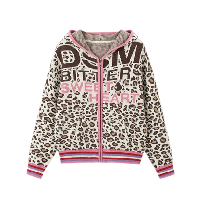 Leopard Jacquard Hooded Cardigan