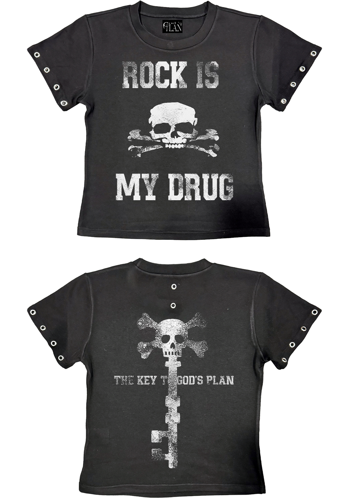 T-shirt court à motif tête de mort effet usé