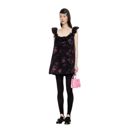 Floral Jacquard Ruffle Mini Dress