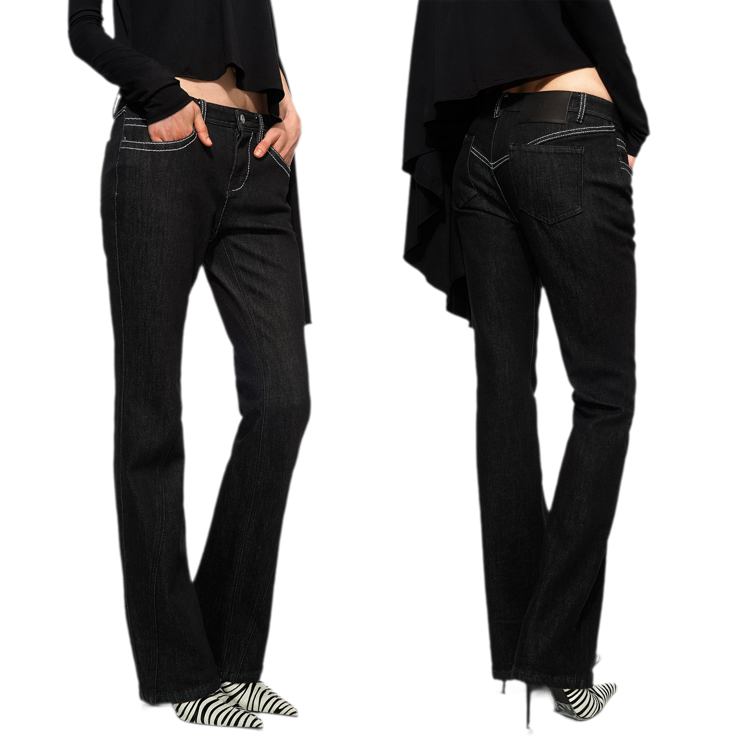 Tencel Geometric Panel Straight-Leg Jeans