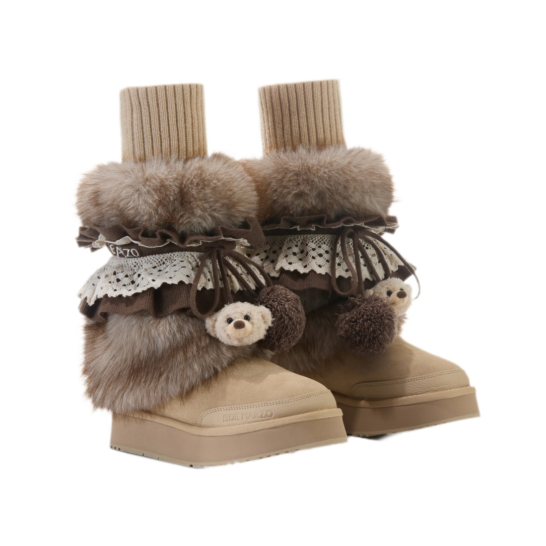 Lace-Up Detachable Plush Snow Boots