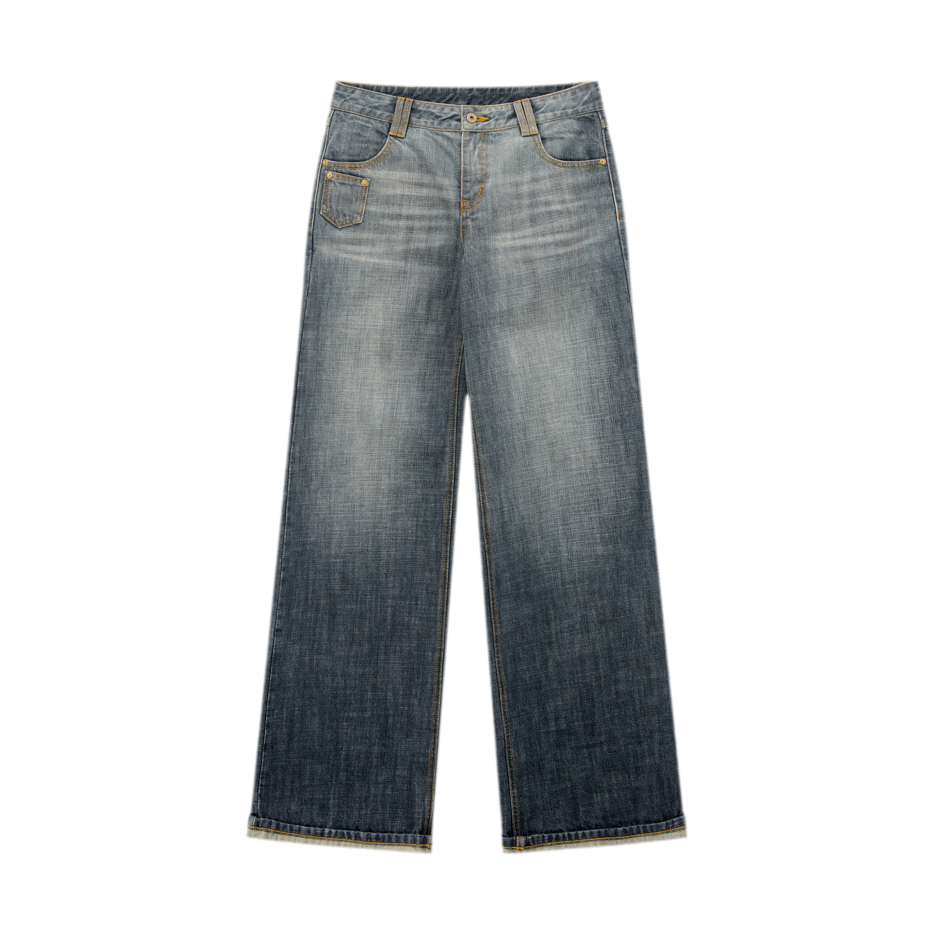 Washed Cotton Straight-Leg Jeans