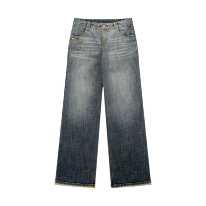 Washed Cotton Straight-Leg Jeans