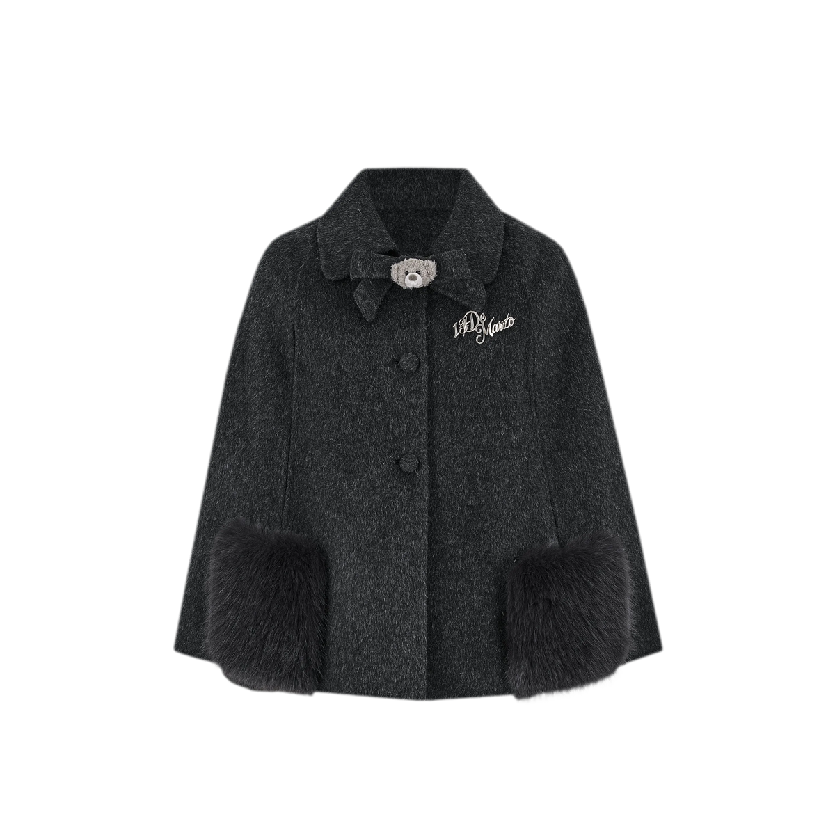 Cappotto mantella in peluche con fiocco