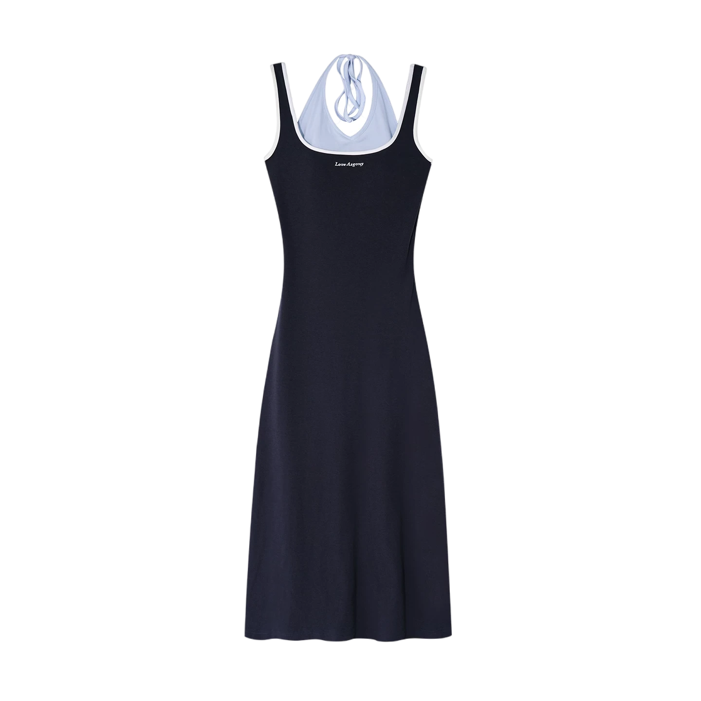 Contrast Color U-Neck Halter Knit Long Dress