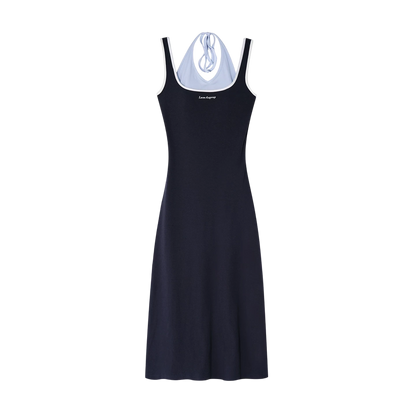 Contrast Color U-Neck Halter Knit Long Dress