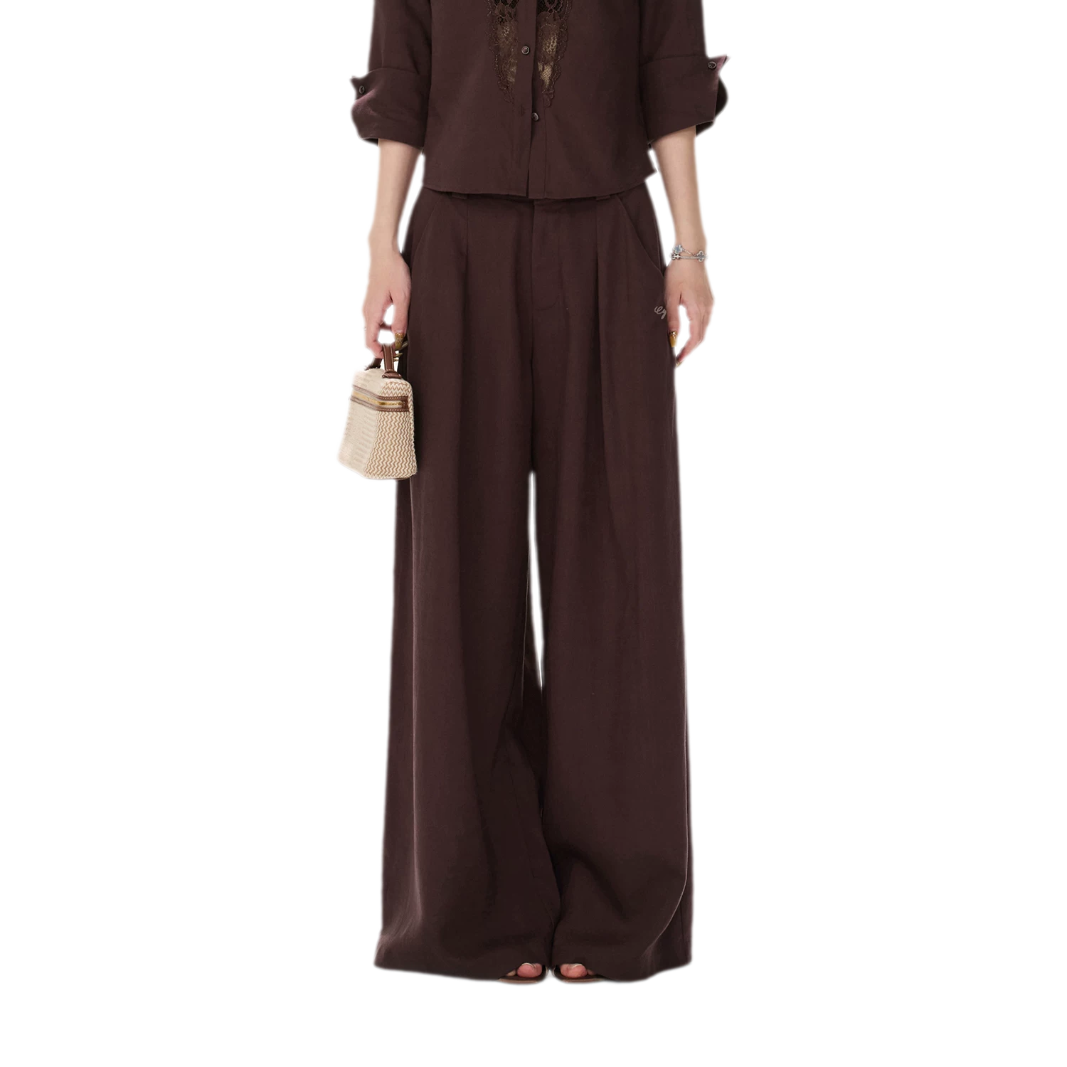Textured Wide-Leg Linen Trousers