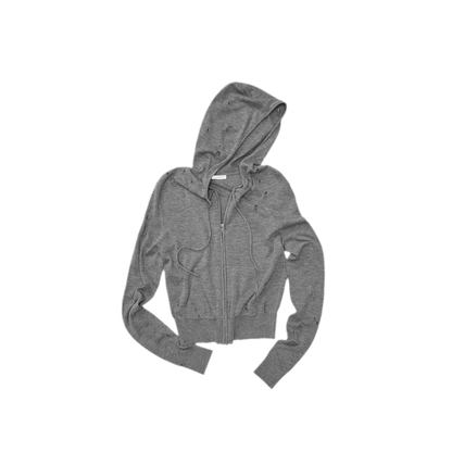 Distressed Hooded Knit Cardigan
