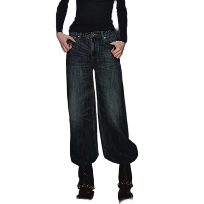 Jeans ricamati a quadri effetto lavato