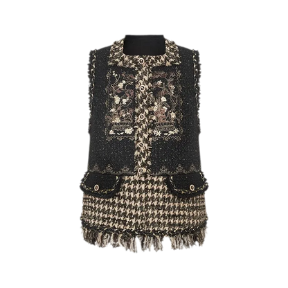 金墨松烟 Gold Ink Pine Vest Pleated Skirt Set