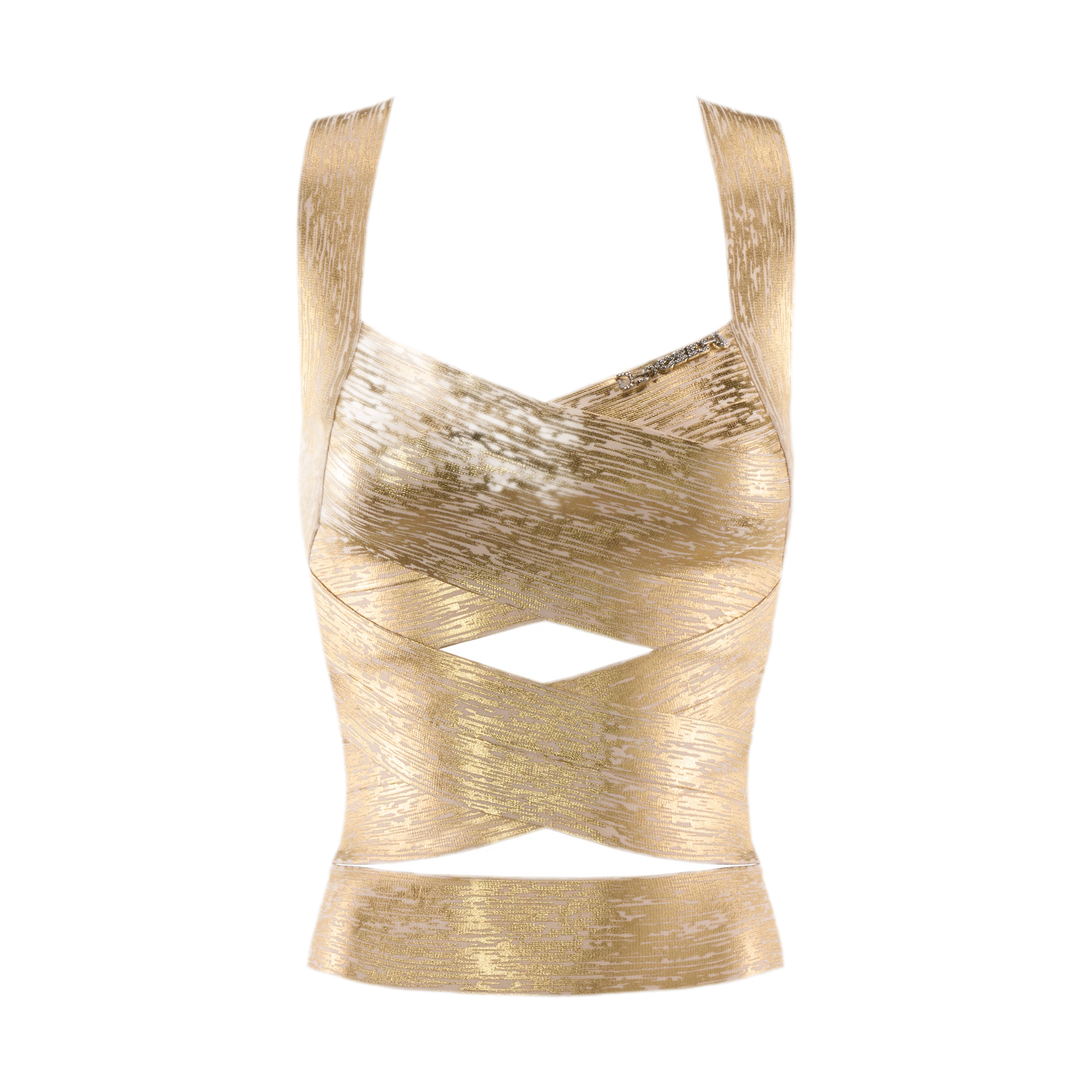 Gold Crisscross Strap Slim Fit Top