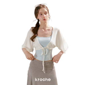Cream White Top + Misty Blue Vest / S
