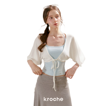 Airy Cloud Feel Halter U-Neck Vest and Batwing