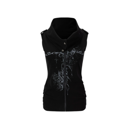 Cross Print Zip Vest