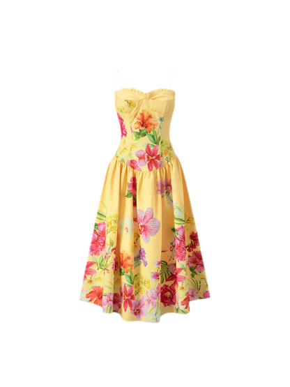 Hand-Painted Floral Midi Dress