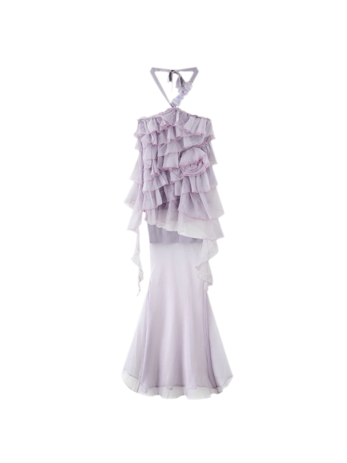 Sheer Rose Halter Fishtail Dress