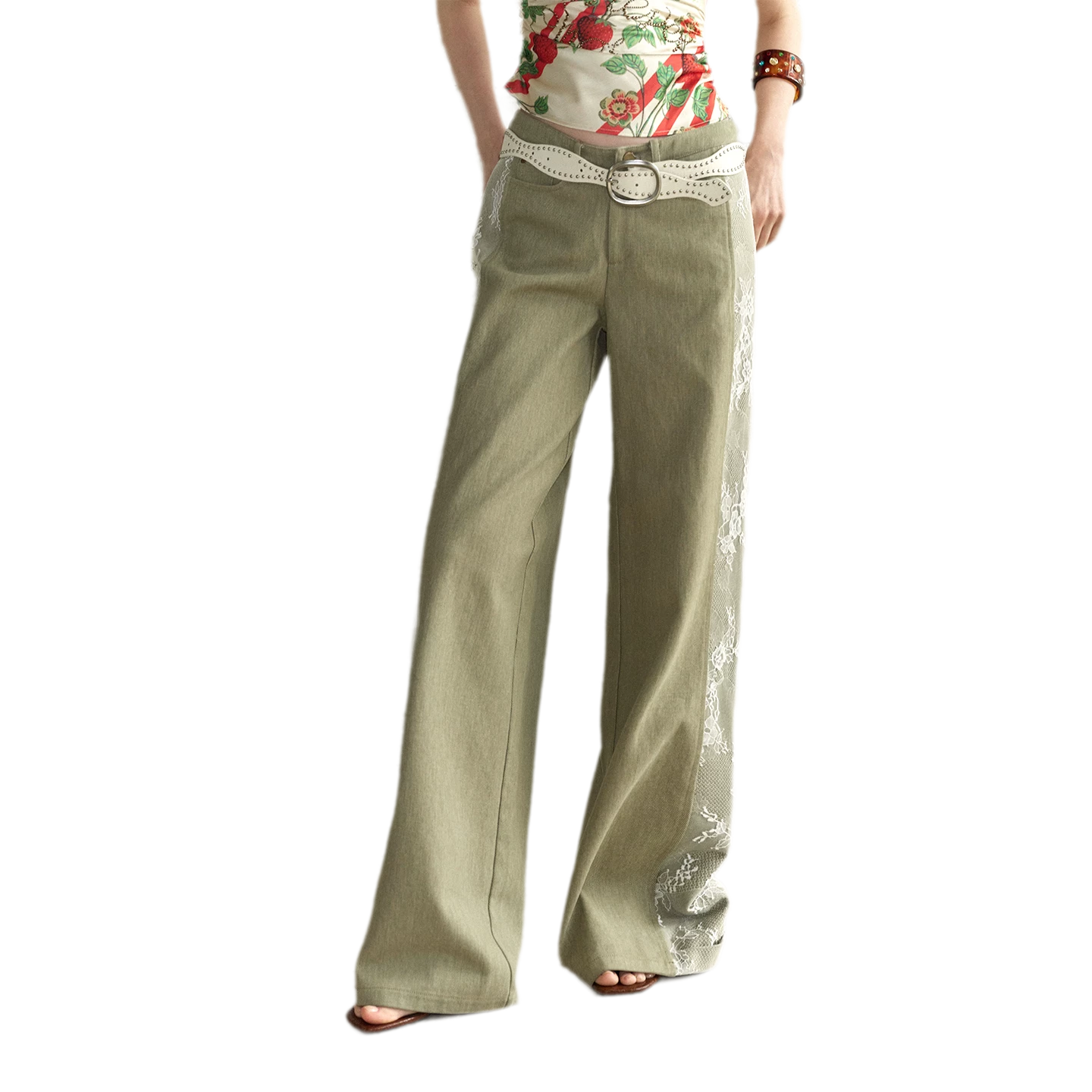Retro Lace Spliced Loose Jeans