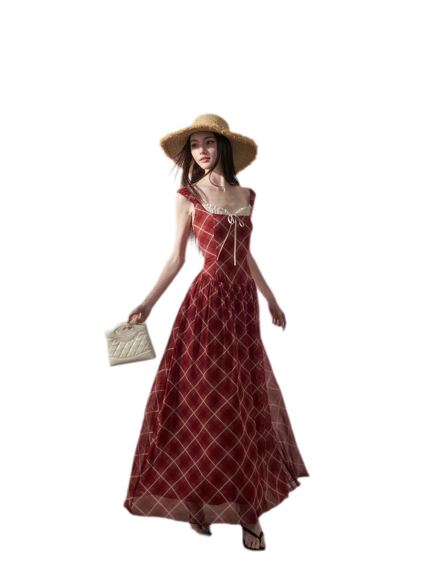Plaid Chiffon Maxi Dress
