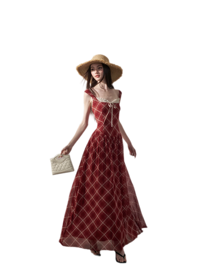 Plaid Chiffon Maxi Dress