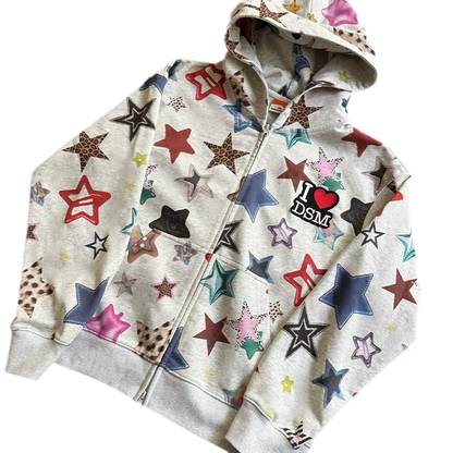 Star Print Loose Fit Hoodie