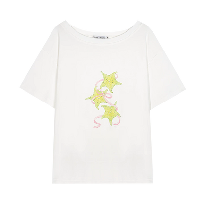 Asymmetrical Starfruit Print T-shirt