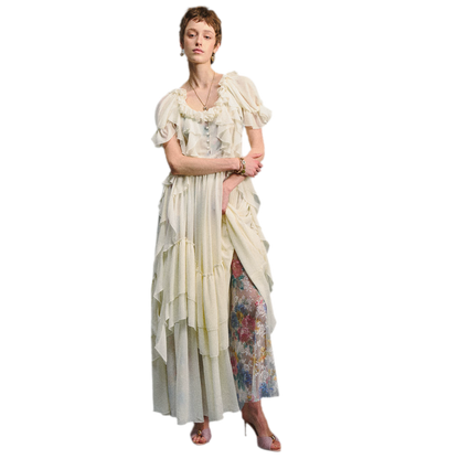 Ruffled Lace Chiffon Dress