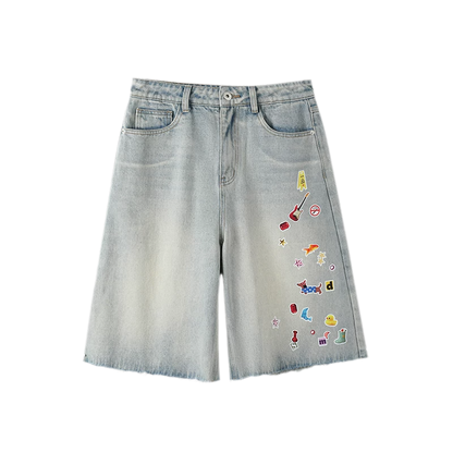 Sticker Design Denim Pants