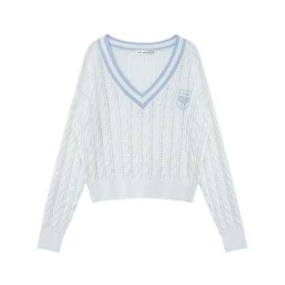 Cable Knit Cropped V-Neck Sweater