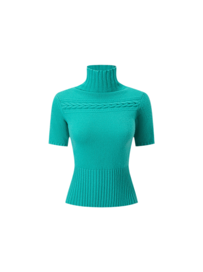 Jersey de cuello alto corto de punto trenzado 100% lana