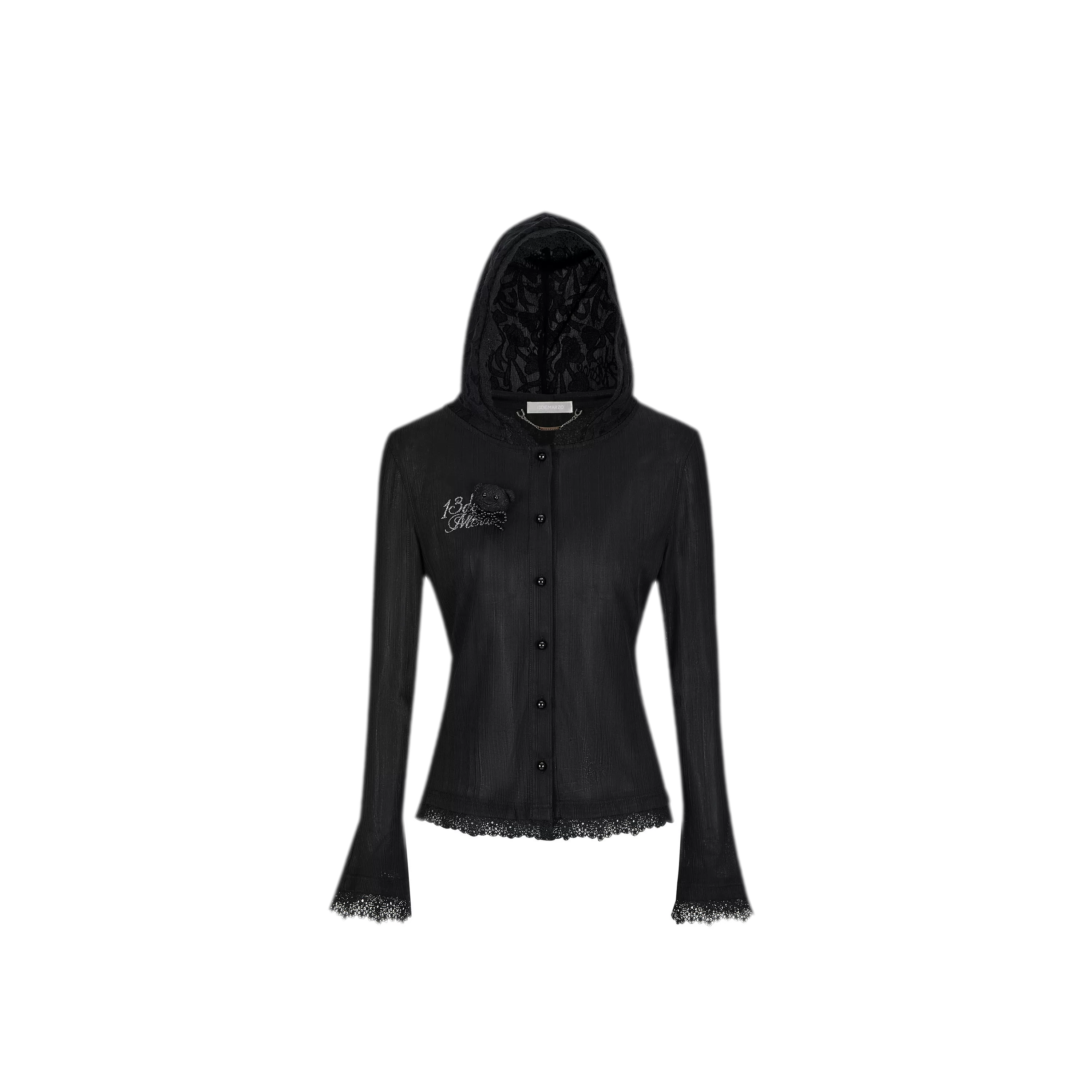 Lace Pearl Hooded Cardigan