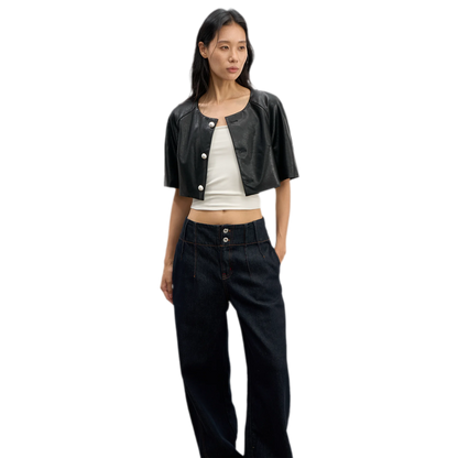 Giacca cropped raglan effetto pelle