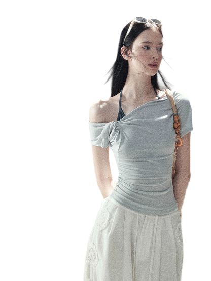 Asymmetric Twist Off-Shoulder Tee